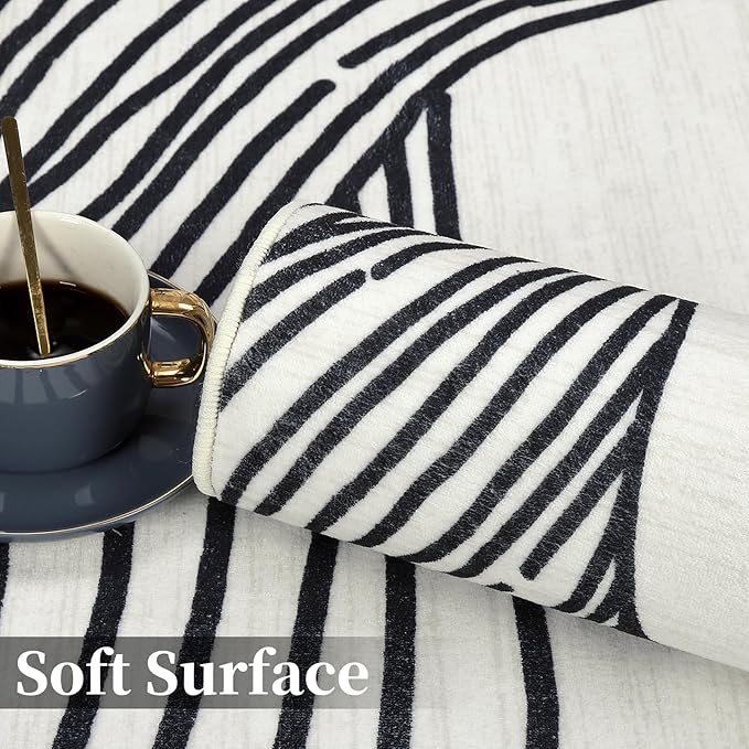 Washable Rug 5x7 Modern Abstract Area Rugs for Living Room Non Slip Backing Indoor Carpet Soft Faux Wool Bedroom Rug Low Pile Non-Shedding Rug for Dining Room Nursery Office Cream