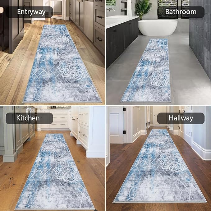 HEBE Hallway Runner Rug 2'x10' Washable Vintage Distressed Area Rugs Non Slip Laundry Rug Runner Boho Floor Carpet Runners for Hallways Entryway Laundry Room Kitchen Bathroom