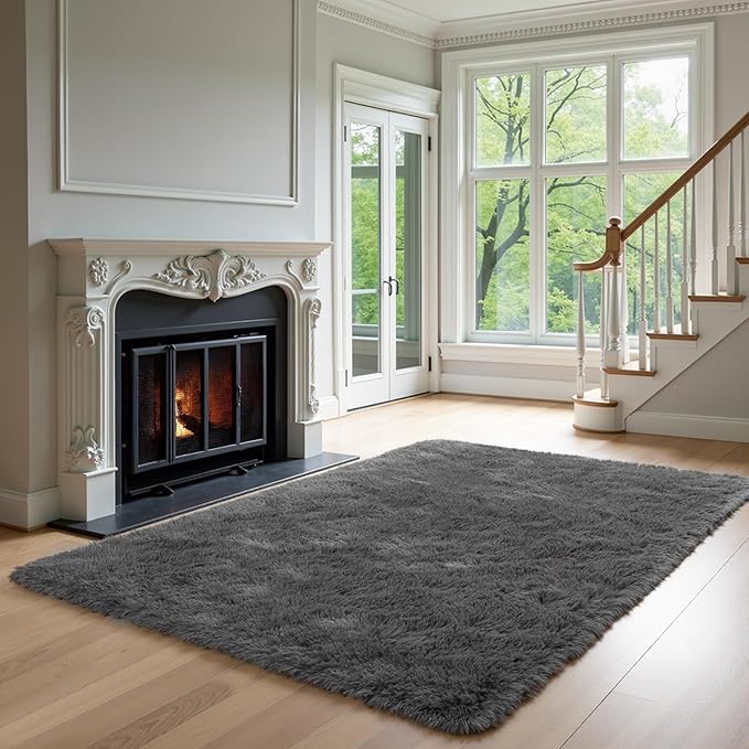 Zentavio Area Rugs for Living Room Small Carpet for Bedroom 3x5 Bedside Washable Soft Fluffy Shag Aesthetic Plush High Pile Throw Rug for Nursery Kids Room Dorm Room Grey