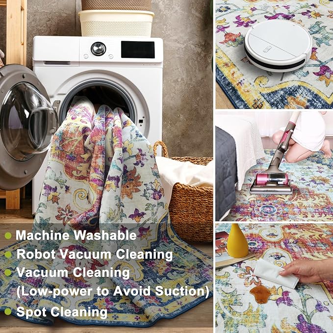 Washable Runner Rug 2x6 Non Slip Machine Washable Boho Hallway Runner Rug, Low Pile Bohemian Rugs for Entryway, Corridor and Kitchen