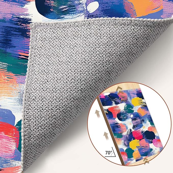 4x6 Rug Abstract Colorful Area Rug Bedroom Ultra-Thin Soft Low Pile Large Carpet Living Room Non Slip Dining Room Office Stain Resistant Washable Machine