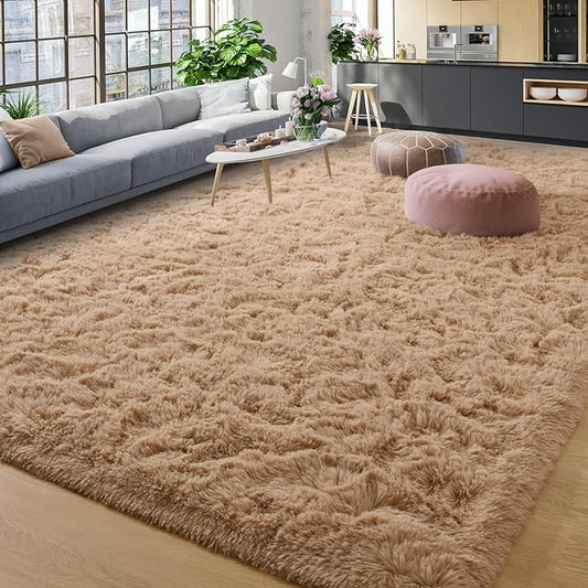 YJ.GWL Area Rugs for Living Room Bedroom, 5x8 Machine Washable Large Beige Carpet, Soft Fluffy Shaggy Thick Big Shag Indoor Floor Rug for Kids Boy and Girls Room Dorm Home Decor Aesthetic