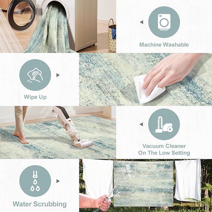 10x14 Area Rugs for Living Room: Soft Abstract Large Area Rug Non-Shedding Anti-Skid Stain Resistant Indoor Floor Modern Washable Rugs for Bedroom Dining Room Nursery Farmhouse Home Office-Blue/Gray
