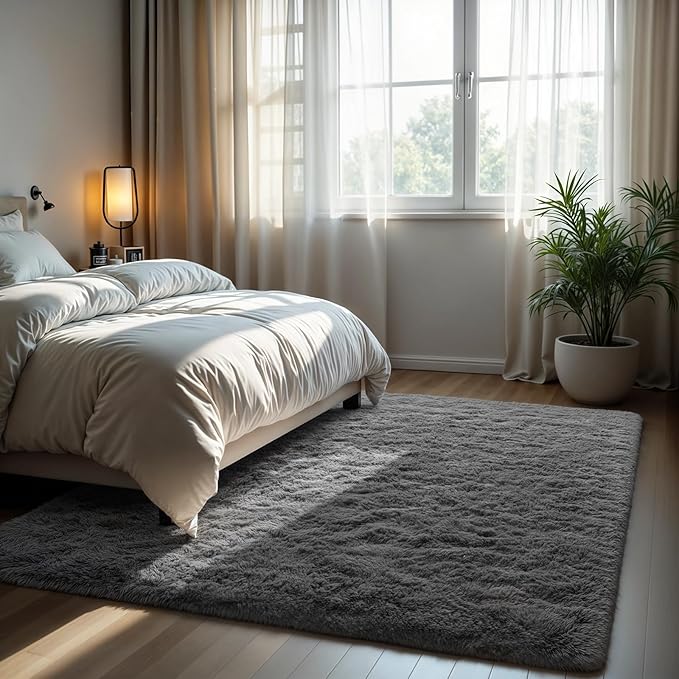Zentavio Area Rugs for Living Room Grey Rugs for Bedroom Large 5x8 Carpet Fluffy Furry Soft Shag Aesthetic Plush High Pile Gray Throw Rug for Nursery Kids Room Dorm