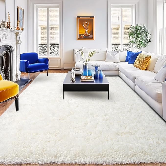 4x6 Cream Rugs for Bedroom, Fluffy Shag Area Rug for Living Room Dorm Nursery Kids Room, Non-Slip Modern Soft Plush Floor Carpets, Home Decor Aesthetic