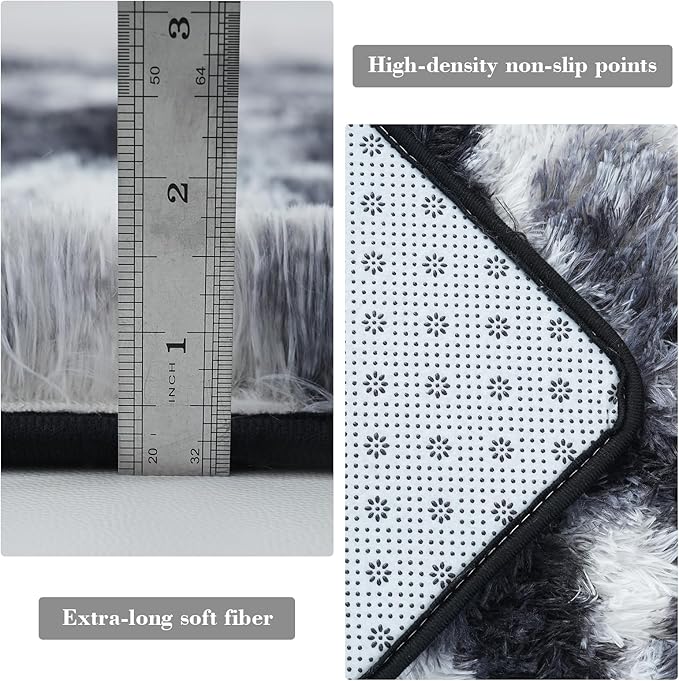 Fluffy Rug Shaggy Area Rug, Mottling Black 6x9 Area Rugs for Living Room, Large Shag Area Rugs for Bedroom Kids Room Home Decor, Upgrade Anti-Skid Rectangular Fuzzy Rugs