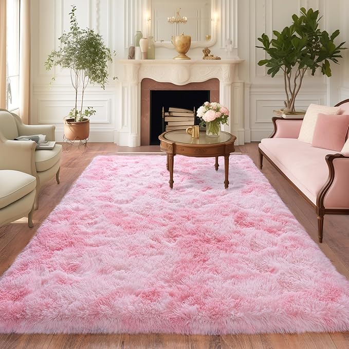 5x7 Area Rugs for Living Room, Plush Thick Carpets for Boy and Girls Room, Modern Soft Shag Rug for Bedroom, Non Slip, Large Indoor Carpet for Nursery Dorms Home Decor Aesthetic, Pink