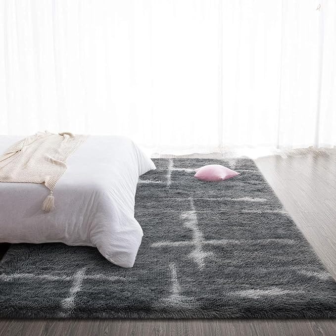TWINNIS Super Soft Shaggy Rugs Fluffy Carpets, 5x8 Feet, Indoor Modern Plush Area Rugs for Living Room Bedroom Kids Room Nursery Home Decor, Upgrade Anti-Skid Rectangular Fuzzy Rug, Grey Star