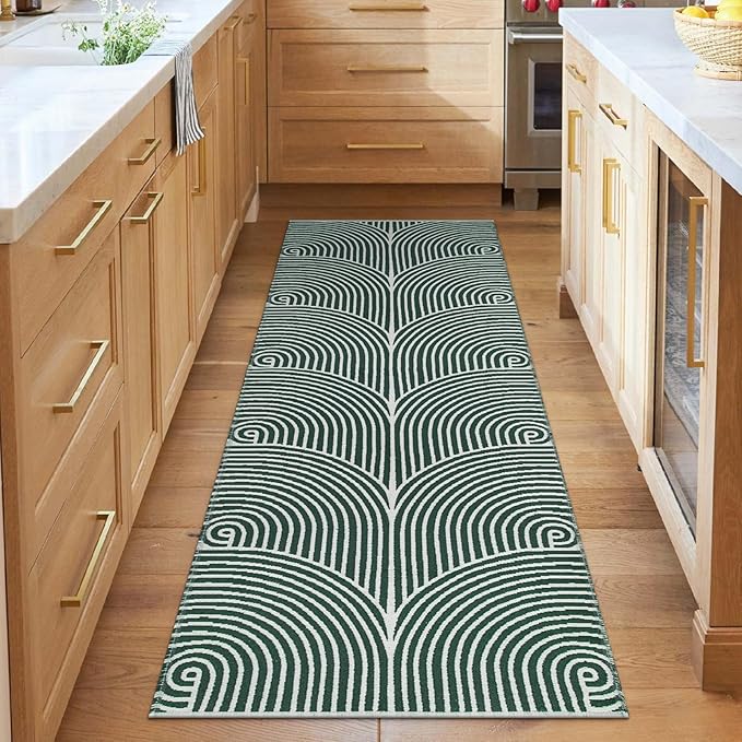 Tiffasea Boho Runners for Hallways 2x6 ft Washable Green Kitchen Runner Rug Cotton Hand-Woven Entryway Rug Reversible Modern Area Rug Carpet Floor Runners for Indoor Bedroom Bathroom