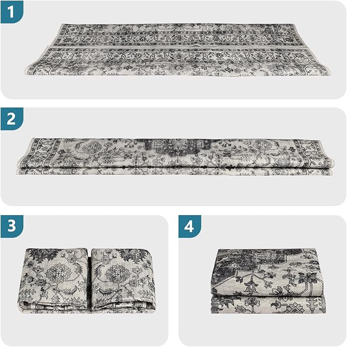 Dripex 5x7 Area Rugs, Machine Washable Non Slip Distressed Boho Rugs, No Pile Lightweight Vintage Rug, Floor Carpet for Living Room,Dining Room,Bedroom and Office,Grey