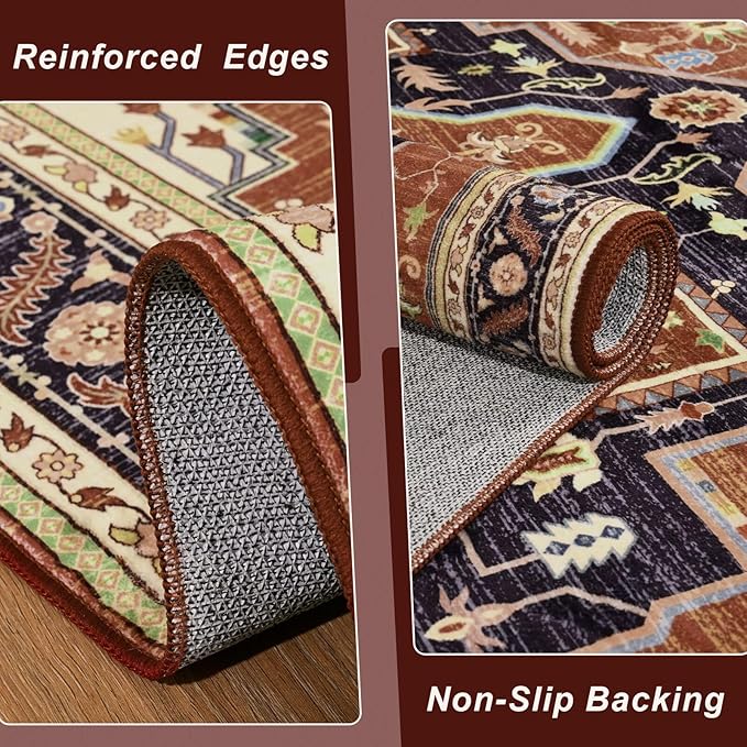 2x3 Orange Red Small Area Rug for Entryway, Soft Washable Rugs with Non-Slip Backing for Bedroom Kitchen, Vintage Throw Carpet Laundry Entry Front Door Decor