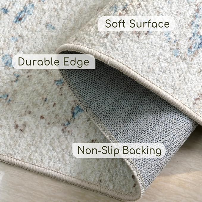 Area Rug 8x10 Washable Rug Living Room Vintage Rug Non Slip Accent Thin Retro Floral Print Indoor Mat for Bedroom Kitchen (Cream-Based with Grey 8x10)…