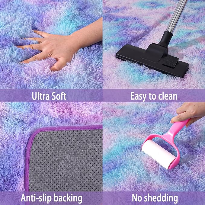 Upgrade Non-Slip Plush Rugs Fluffy Area Rugs for Living Room, Soft Shaggy Carpets for Living Room, Perfect Decor for Modern Home Rainbow 6x9 Feet