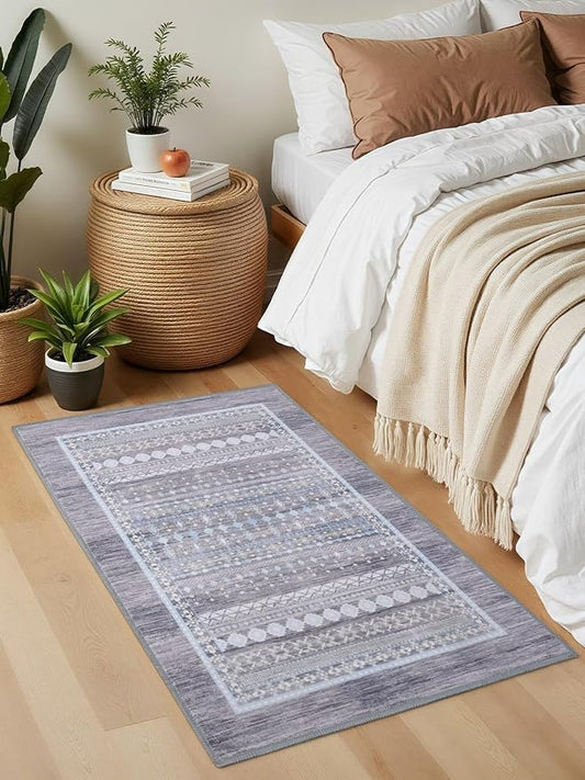 2x3 Small Rugs for Bedroom, Washable Aztec Geometric Indoor Entryway Door Rug with Non-Slip Backing, Soft Moroccan Throw Rug Western Carpet for Kitchen Home Office, Grey & Blue