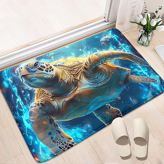Sea Turtles Rug - Seafloor Turtle Area Rug for Kids 35" L x 23" W Deep Ocean Life Turtles Carpet Rugs for Bedroom Living Room Kids Room Decor