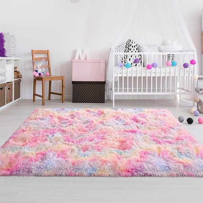 4x6 Soft Fluffy Unicorn Rainbow Rug for Girls Bedroom Kids Colorful Plush Area Rugs Cute Floor Carpets Shaggy Playing Mat for Kids Baby Girls Room Nursery Home Decor