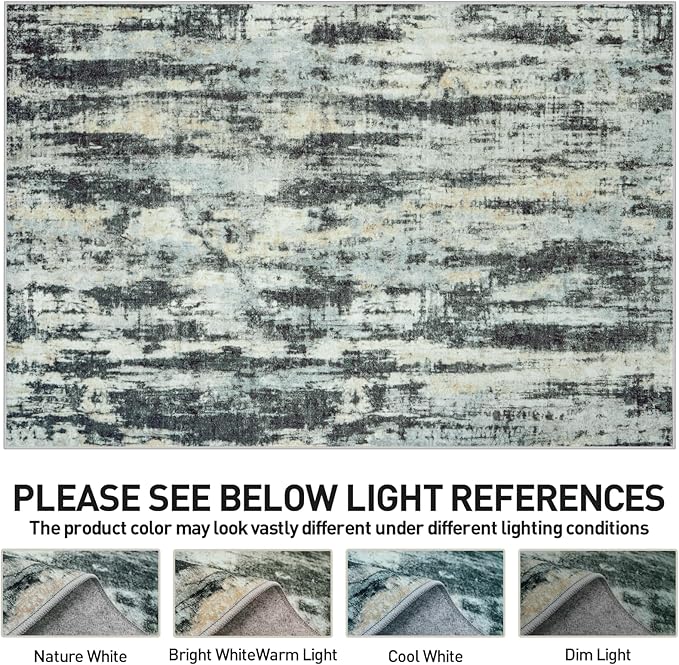 4x6 Area Rugs Washable Rug: Modern Abstract Living Room Rug Soft Anti-Skid Thin Carpet Indoor Floor Non-Shedding Carpets for Bedroom Dining Room Farmhouse Nursery Home Office - Black Blue