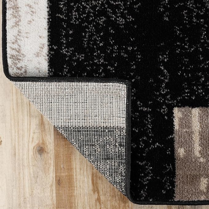 Superior Indoor Runner Rug, Jute Backed, Modern Geometric Patchwork Floor Decor for Entryway, Hallway, Bedroom, Office, Living Room, Hardwood Floors, Rockwood Collection, 2' x 3', Ivory/Beige