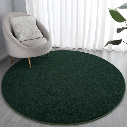 Lascpt Round Rug for Bedroom 6x6, Deep Green Circle Rug for Living Room Super Soft Thicken Memory Foam Circular Rug, Non-Slip Indoor Area Rug for Modern Home Decor, Round Carpet for Nursery Kid's Room