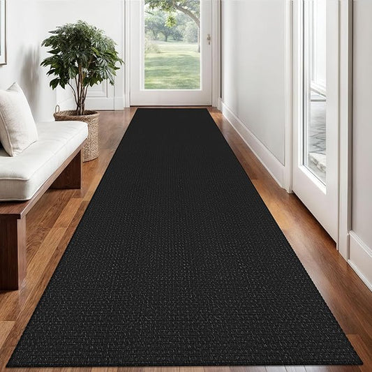 Braided Runner Rug 2.6x12 Ft Washable Runners for Hallways Non Slip Rubber Backed Kitchen Runners Cotton Extra Long Entryway Runner Indoor, Woven Carpet for Hall Entryway, Black/Grey