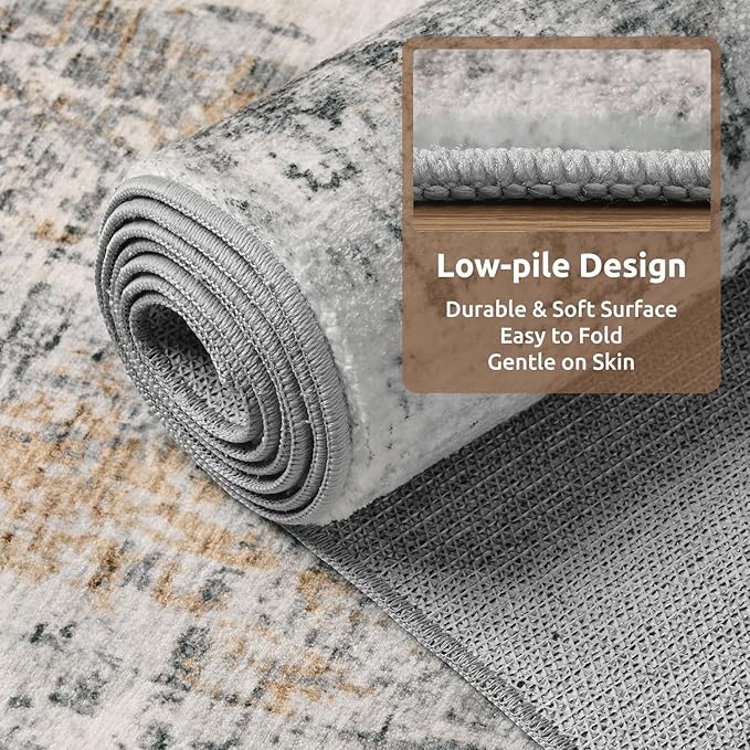 2 x 3 Small Area Rug Indoor Entryway Rug Machine Washable Non Slip Low Pile Carpet Modern Abstract Rugs for Bedroom Kitchen Powder Room Front Porch Bathroom, Grey
