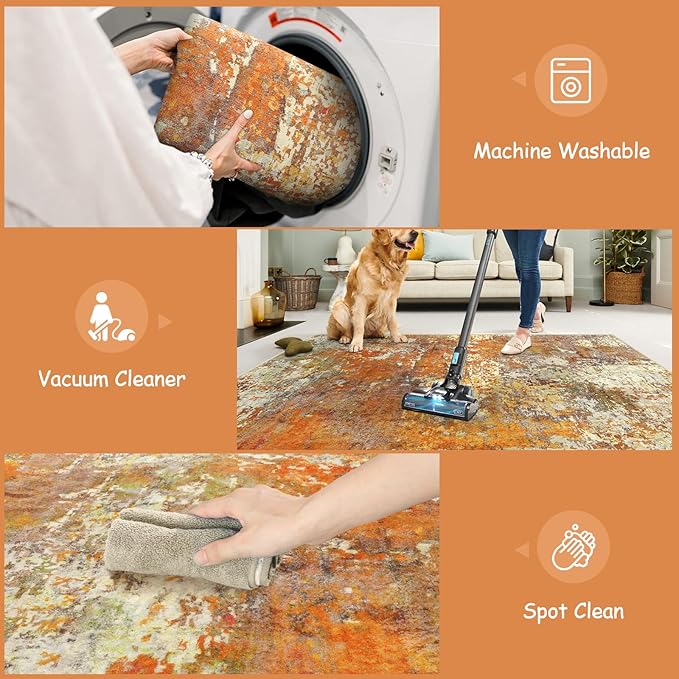 Lahome Modern Abstract Runner Rug - 2x4.3 Washable Kitchen Soft Laundry Room Rugs Bathroom Mat, Contemporary Non Slip Indoor Throw for Entryway Living Room, Yellow/Gold/Cream 2' x 4.3'