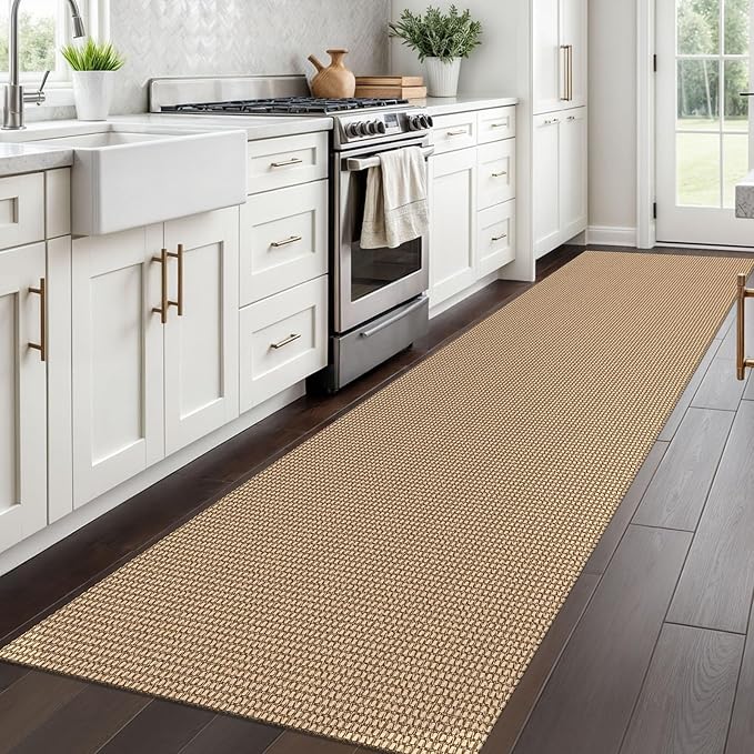 Braided Runner Rug 2.6x10 Ft Washable Runners for Hallways Non Slip Kitchen Runner Rug Cotton Long Entryway Runner Indoor, Woven Carpet for Hall Kitchen Entryway, Orange/Tan/Brown