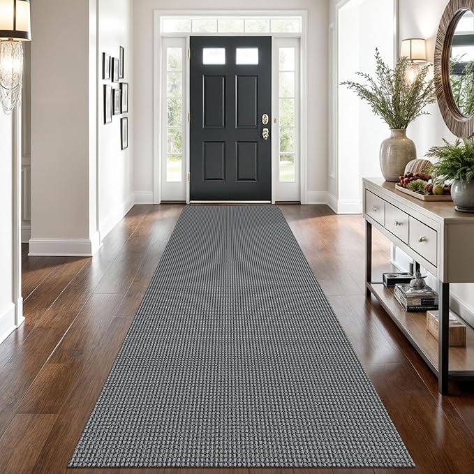 Braided Runner Rug 3x10 Ft Washable Runners for Hallways Non Slip Rubber Backed Kitchen Runners Cotton Long Entryway Runner Indoor, Woven Carpet for Hall Kitchen Entryway, Dark Grey/Grey