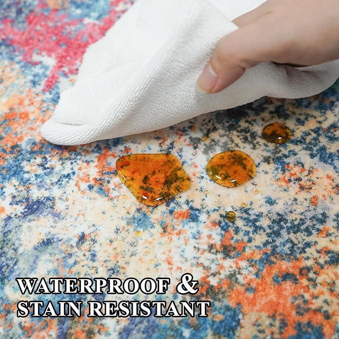 Washable 12x15 Area Rug Abstract - Large Soft Rugs for Living Room Modern Colorful Indoor Mat Non Slip Low Pile Carpet for Bedroom Stain Resistant Thin Floor Mats for Dining Room 12x15 Colorful/Multi