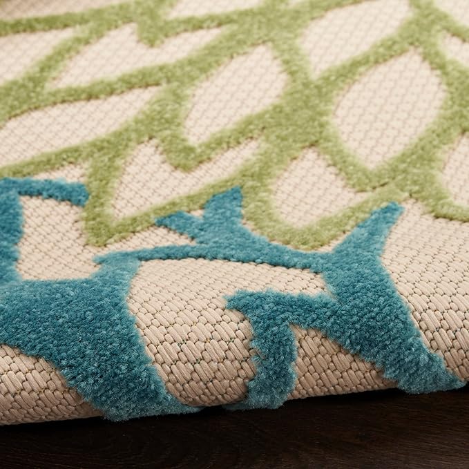 Nourison Aloha Tropical Indoor/Outdoor Green Multicolor 6' x 9' Area Rug, Easy Cleaning, Non Shedding, Bed Room, Living Room, Dining Room, Backyard, Deck, Patio (6x9)