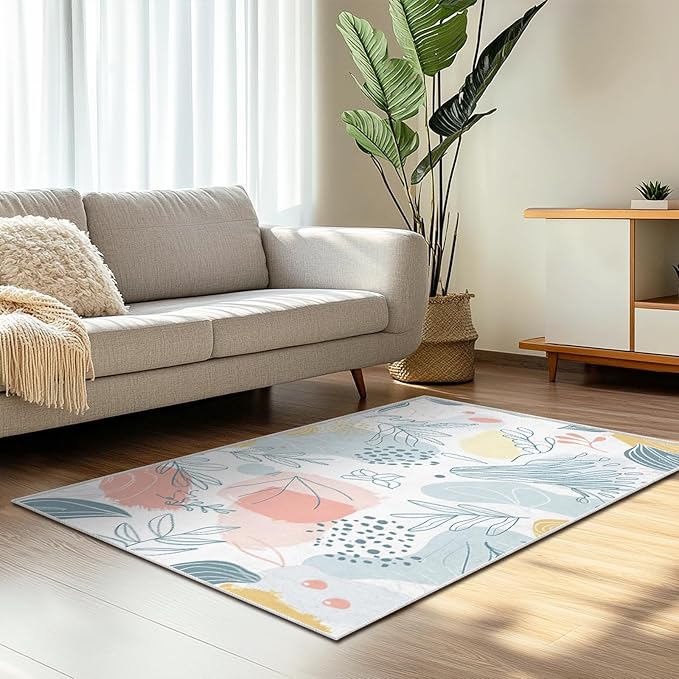 3x5 Entryway Rug Boho Minimalist Botanical Leaf Small Area Rug Bedroom Bedside Thin Carpet Bathroom Non Slip Indoor Entrance Low Pile Door Mat Kitchen Stain Resistant Washable Machine