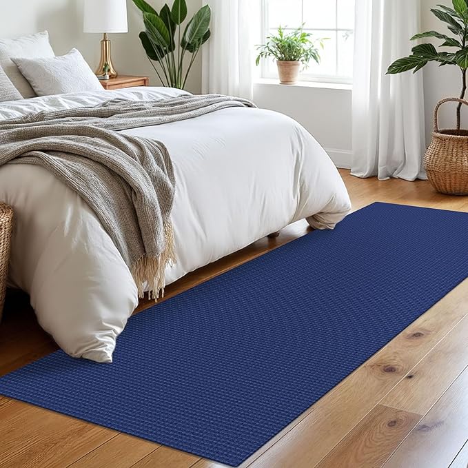 Braided Runner Rug 2.6x8 Ft Washable Runners for Hallways Kitchen Runner Rug Rubber Backed Cotton Entryway Runner Indoor, Woven Floor Carpet for Hall Kitchen Bedroom, Royal Blue/Navy