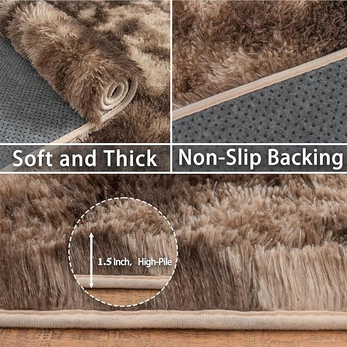 Large Rugs 8x10 Area Rugs for Living Room,Plush Fluffy Carpets for Boy and Girls Room, Modern Soft Shag Rug for Bedroom, Non Slip, Indoor Carpet for Kids Dorms Home Office Decor, Brown