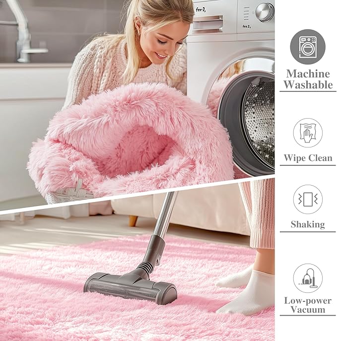 OLANLY 2x4 Machine Washable Runner Rugs for Hallway, Soft Fluffy Shaggy Bedside Rugs for Bedroom, Living Room, Indoor Floor Carpet for Kids Girls and Boys, Nursery Rooms, Home Decor Aesthetic, Pink