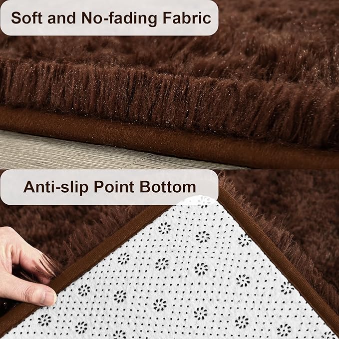 TWINNIS Super Soft Shaggy Rugs Fluffy Carpets, 5x8 Feet, Indoor Modern Plush Area Rugs for Living Room Bedroom Kids Room Nursery Home Decor, Upgrade Anti-Skid Rectangular Fuzzy Rug, Brown