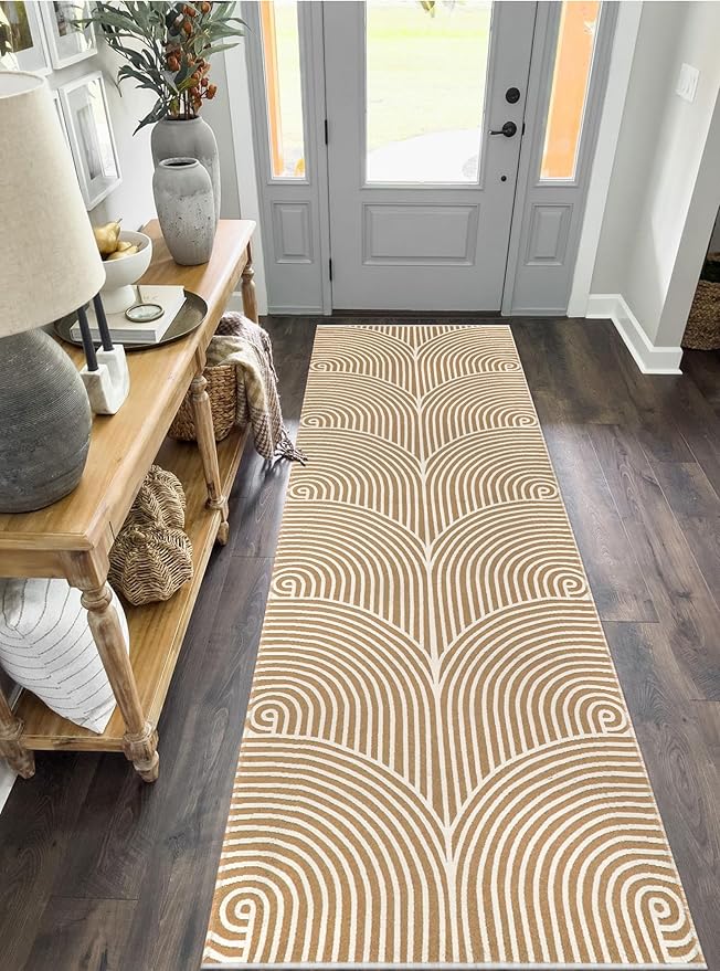 Tiffasea Kitchen Rugs 2.6'x8', Machine Washable Rug Runner Large Laundry Room Rug Extra Long Hallway Rug Cotton Woven Tan Outdoor Carpet Runner for Entryway Doorway Bedroom