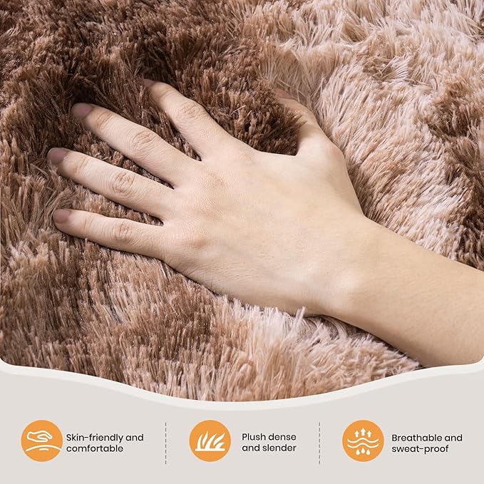 Zentavio Area Rugs for Living Room Large Rugs for Bedroom 5x8 Soft Carpet Fluffy Furry Shag Aesthetic Plush High Pile Gray Throw Rug for Nursery Kids Room Dorm Tie-Dyed Coffee