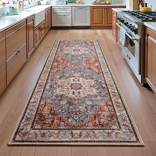 2×6 Washable Runner Rug for Living Room, Hallway, Entryway, Kitchen,Bathroom, Non-Slip, Low Pile, Brick Red