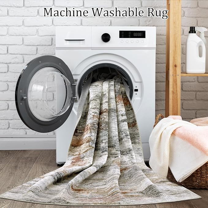 Area Rugs for Living Room: 6x9 Washable Neutral Modern Rug for Bedroom Large Soft Abstract Dining Room Rugs Indoor Floor Low Pile Carpet for Home Office Nursery - Multicolor