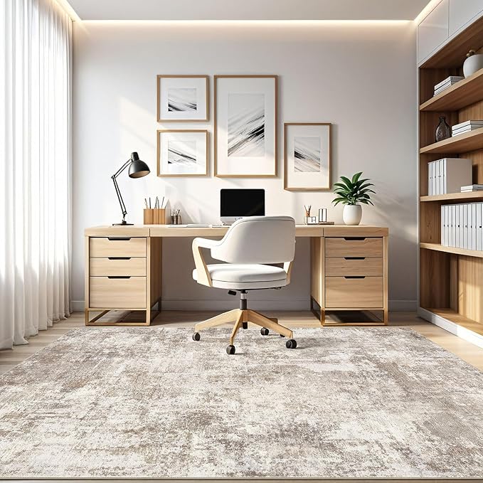 10x12 Area Rugs Living Room: Washable Large Abstract Soft Rug Stain Resistant Indoor Floor Non-Slip Accent Carpet for Women Modern Home Enthusiasts Aged 25-45 - Bedroom Nursery Playroom- Beige Brown