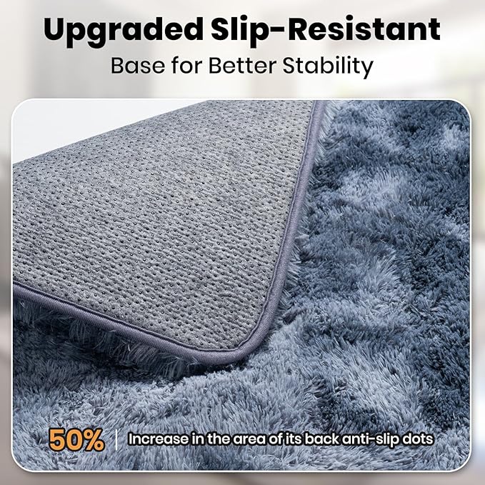 Zentavio Area Rugs for Living Room Rugs for Bedroom 4x6 Carpet Fluffy Fuzzy Soft Shag Aesthetic Plush High Pile Gray Throw Rug for Nursery Kids Room Dorm Tie-Dyed Blue Grey