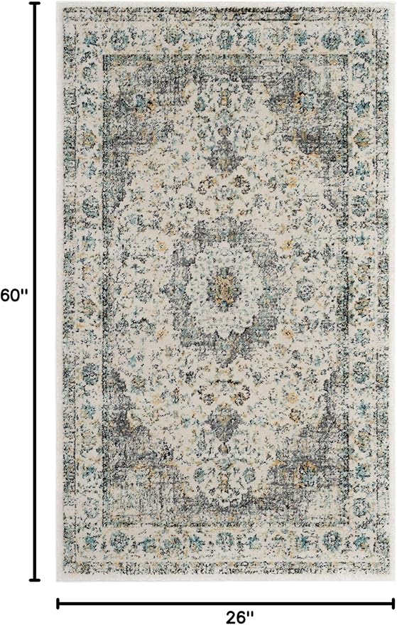 SAFAVIEH Evoke Collection 2'2" x 5' Grey / Gold EVK220B Shabby Chic Oriental Medallion Non-Shedding Living Room Bedroom Area Rug