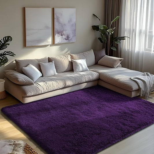 6x9 Fluffy Area Rug for Living Room,Shag Area Rugs for Bedroom,Purple Soft Fuzzy Rug Non-Shedding Indoor Plush Carpet for Kids Bedroom Nursery Dorm Home Decor