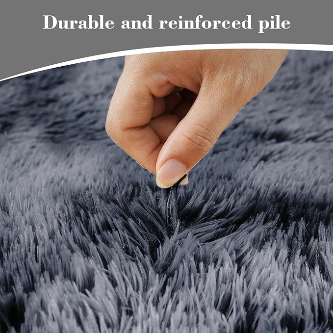 Fluffy Rug Shaggy Area Rug, Mottling Dark Gray 8x10 Area Rugs for Living Room, Large Shag Area Rugs for Bedroom Kids Room Home Decor, Upgrade Anti-Skid Rectangular Fuzzy Rugs