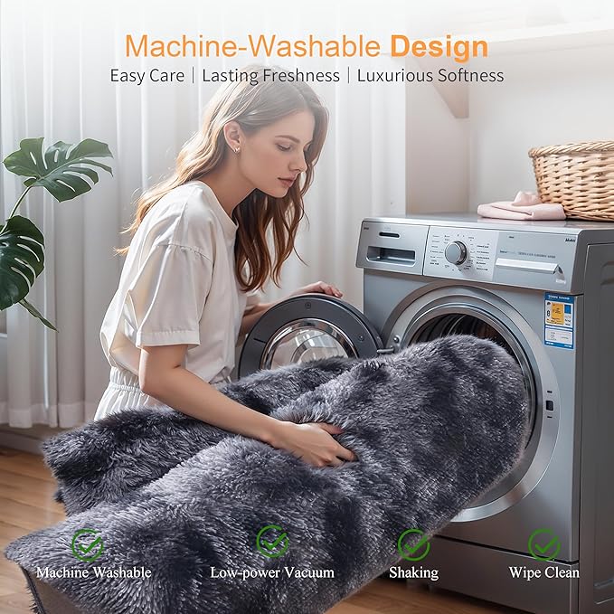 Thick Area Rug Dark Grey Fluffy 4x6 for Bedroom Living Room Washable Plush Rug for Kids Baby Nursery Soft Shag Non Slip Comfy Shaggy Rugs for Dorm Fuzzy Floor Carpet, Tie-Dye Gray
