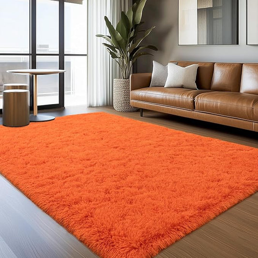 5x7 Shaggy Rugs for Living Room, Orange Fluffy Area Rug for Bedroom, Soft Plush Shag Carpet for Kids Room, Indoor Non-Slip Fuzzy Rug