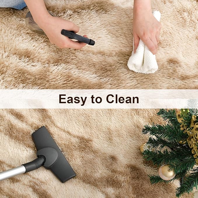 TWINNIS Super Soft Shaggy Rugs Fluffy Carpets, 6x9 Feet, Indoor Modern Plush Area Rugs for Living, Bed Room Kids Room Nursery Home Decor, Upgrade Anti-Skid Rectangular Fuzzy Rug, Beige Brown