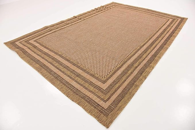 Unique Loom Outdoor Border Collection Area Rug - Multi Border (7' x 10' Rectangle, Light Brown/ Brown)