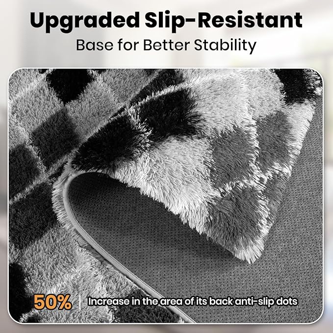 Zentavio Area Rugs for Living Room Rugs for Bedroom 4x6 Carpet Fluffy Fuzzy Soft Shag Aesthetic Plush High Pile Gray Throw Rug for Nursery Kids Room Dorm Diomond Black