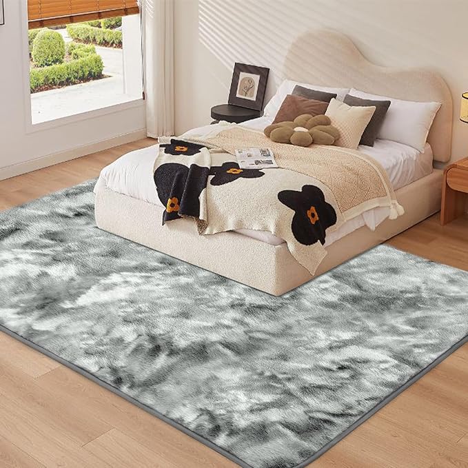 Ultra Soft Area Rug 5x8 Feet, Cosy Fuzzy Faux Fur Area Rug,Indoor Modern Plush Washable Shaggy Rugs for Bedroom Living Room Home Decor, Fluffy Carpet for Kids Room,Nursery,Dorm (Grey)